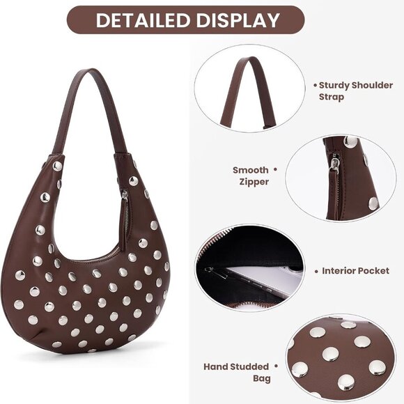 Y2k Bag Small Shoulder Bags for Women Trendy Crescent Studded Handbag Hobo Under - Picture 4 of 6